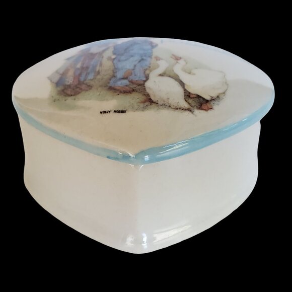 Vintage Holly Hobbie Trinket Box Blue Girl Heart Shaped Stoneware Japan 1978 - Picture 5 of 7